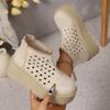 Fashion Casual Retro Sandals Handmade Genuine Leather Hollow-out Platform Boots Summer New Fashion Round Toe Lace Up Soft Shoes Women