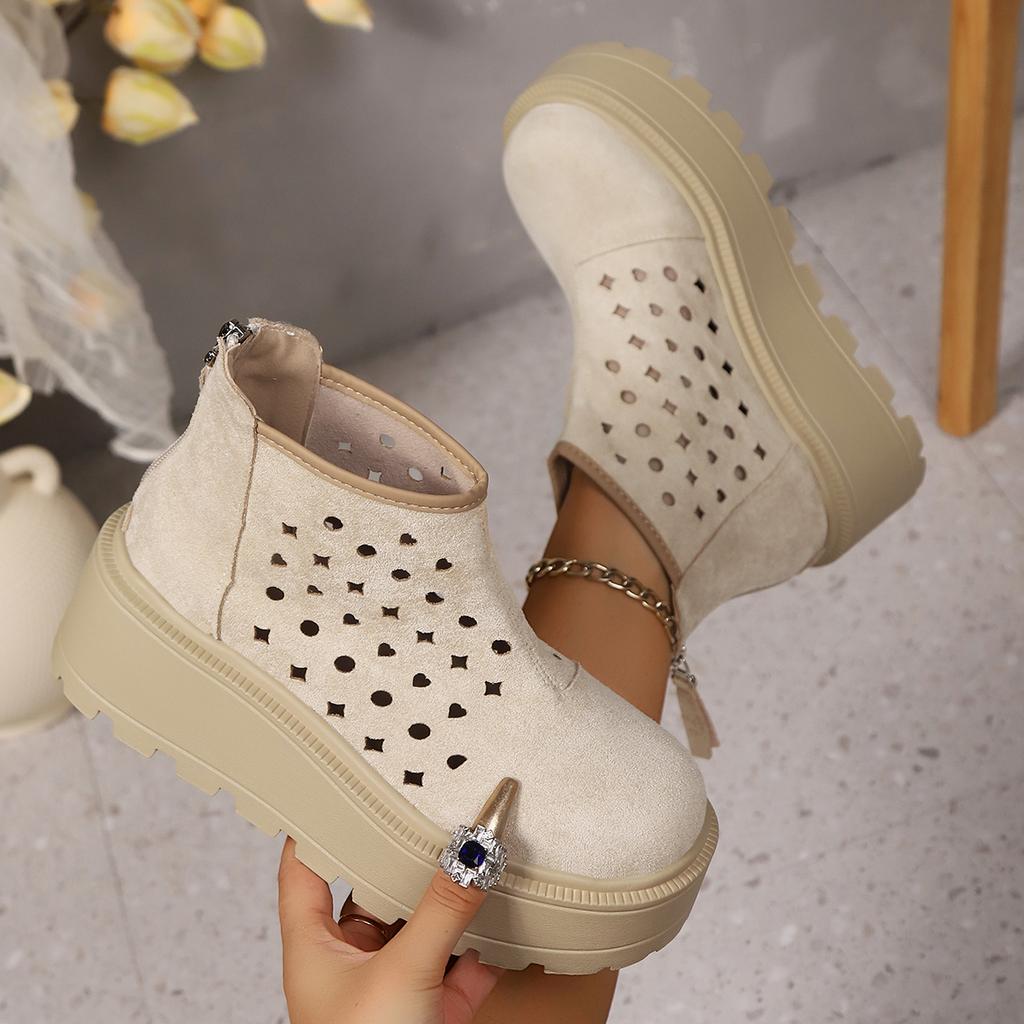 Fashion Casual Retro Sandals Handmade Genuine Leather Hollow-out Platform Boots Summer New Fashion Round Toe Lace Up Soft Shoes Women