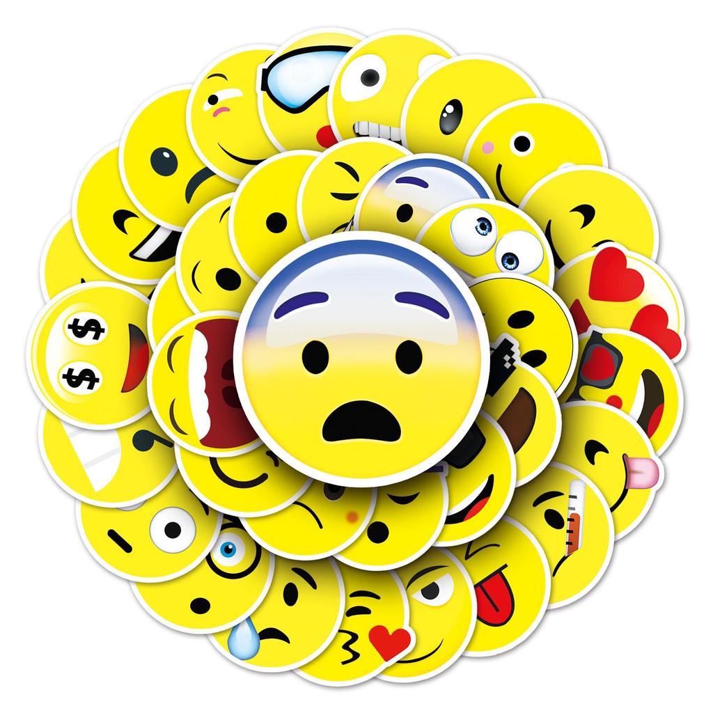 50 Smiley Face Stickers: Creative, Cute, Waterproof Decorations for Diaries, Luggage, and Cars