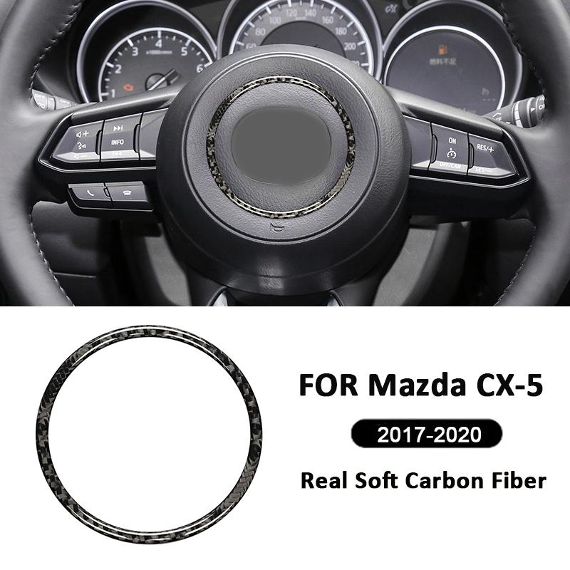 For Mazda CX-5 2017- Carbon Fiber Car Steering Wheel Center Emblem Frame Trim Ring ecoration Sticker Interior Accessories