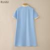 ZANZEA Women Casual Turn Down Collar Short Sleeve Shirt Dress