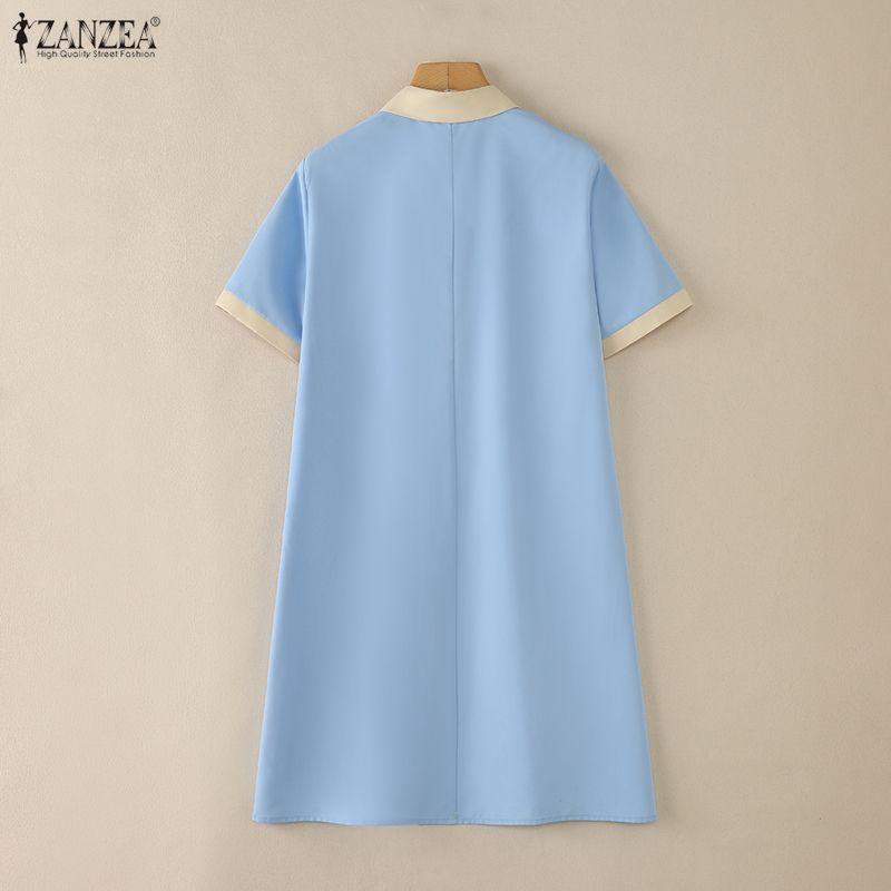 ZANZEA Women Casual Turn Down Collar Short Sleeve Shirt Dress