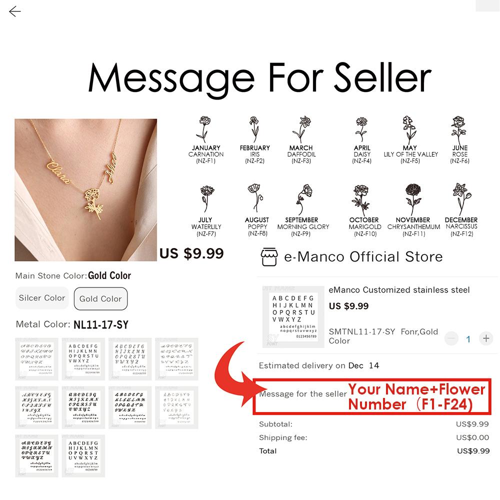 EMANCO Personalized Custom Multiple Name Necklace Stainless Steel Botanical Flower Necklaces Mother's Day Jewelry Gift