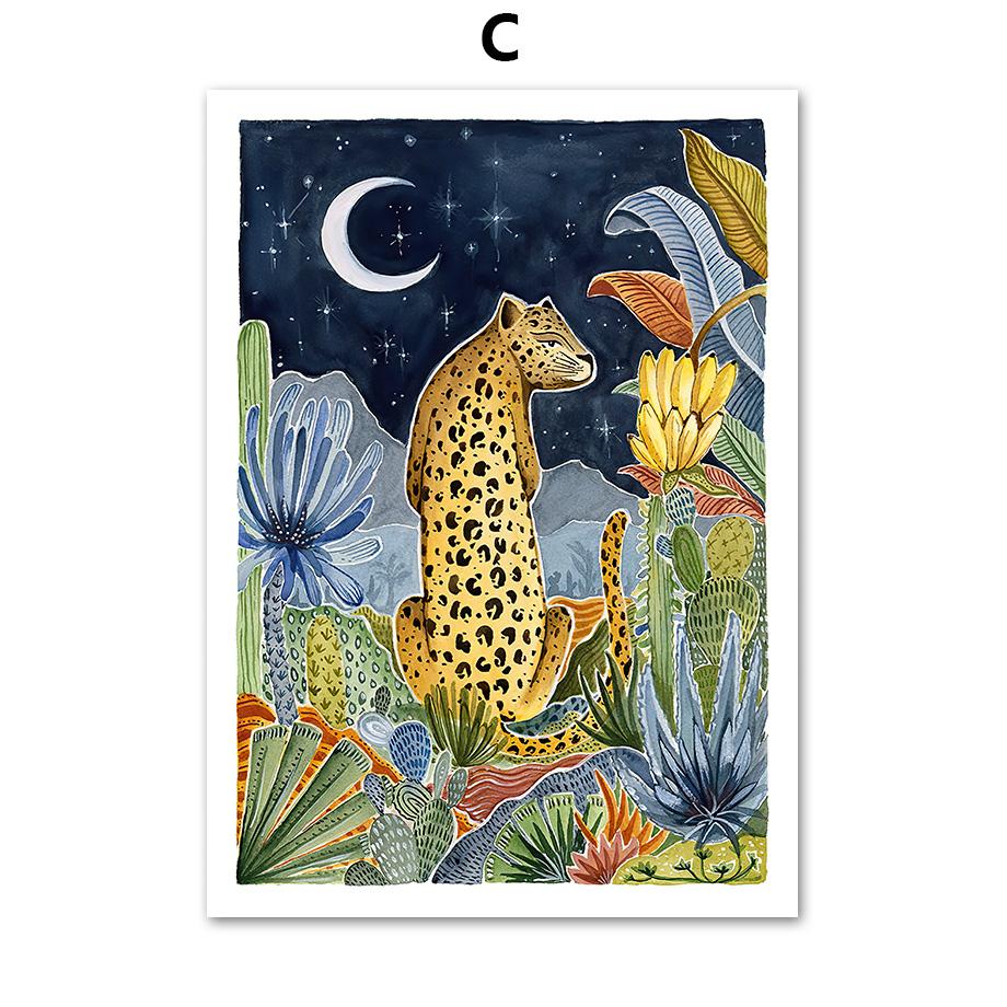 Boho Sun Cactus Banana Tree Women Leopard Wall Art Canvas Painting Nordic Posters And Prints Wall Pictures For Living Room Decor