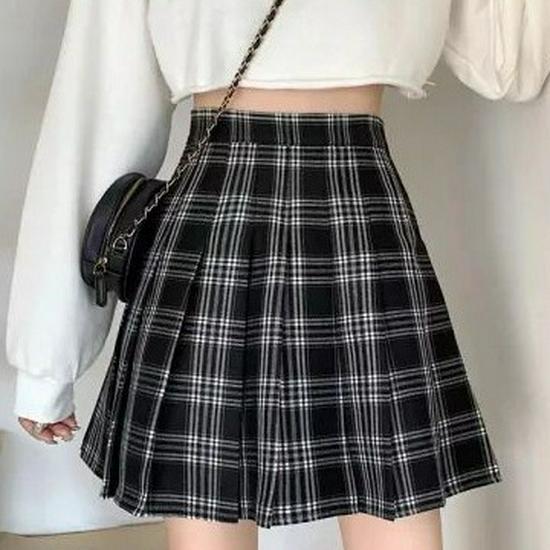 Women's High-Waist Retro Plaid A-Line Pleated Skirt for Spring, Summer, Autumn – Anti-Exposure Short Korean Style