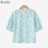 ZANZEA Women Casual V-Neck Summer Half Sleeve Floral Blouse