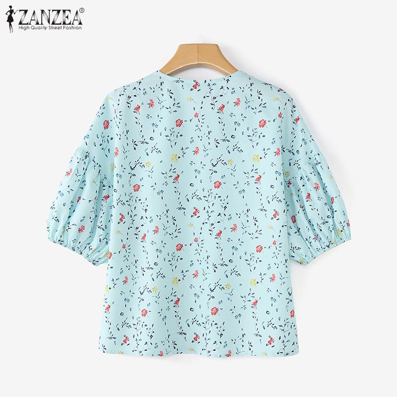 ZANZEA Women Casual V-Neck Summer Half Sleeve Floral Blouse