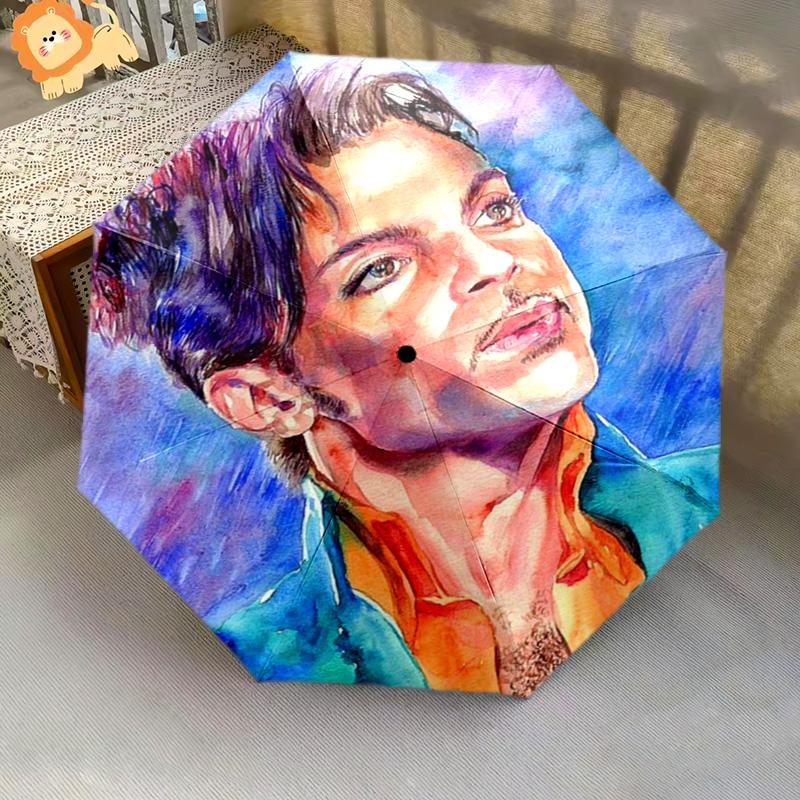Prince's Iconic Guitar Artistry Folding Umbrella Portable Travel Gift Umbrella Three Folds