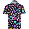 Dinosaur Skull Print Short Sleeve Polo Shirt, Fun Tropical Pattern Top