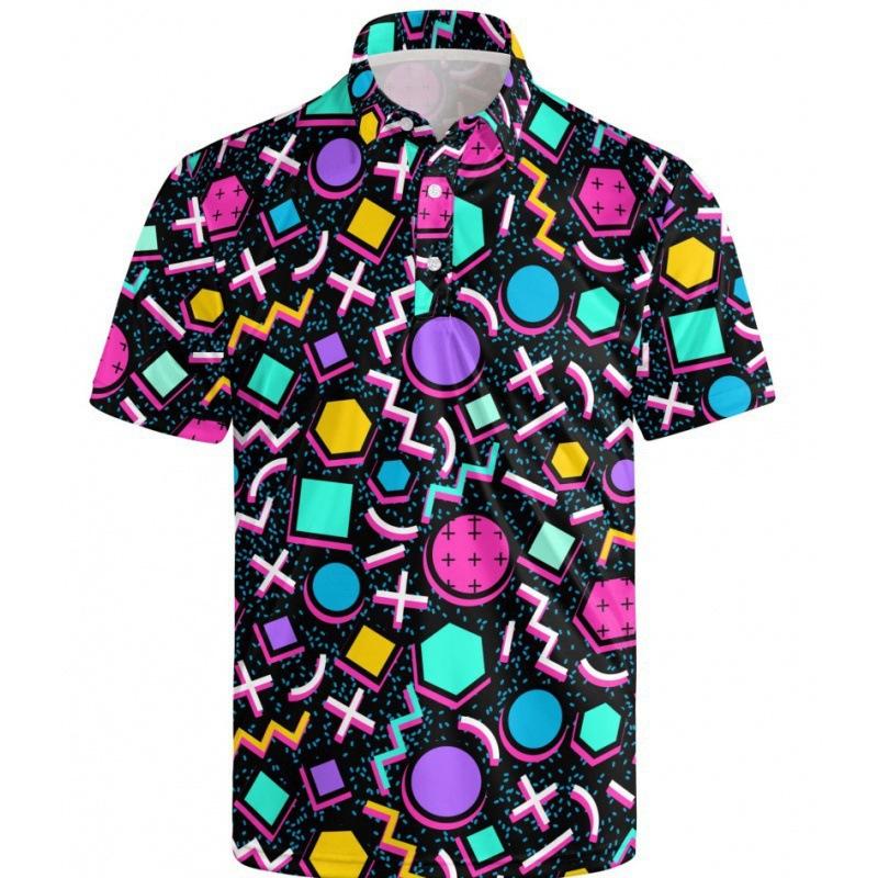 Dinosaur Skull Print Short Sleeve Polo Shirt, Fun Tropical Pattern Top
