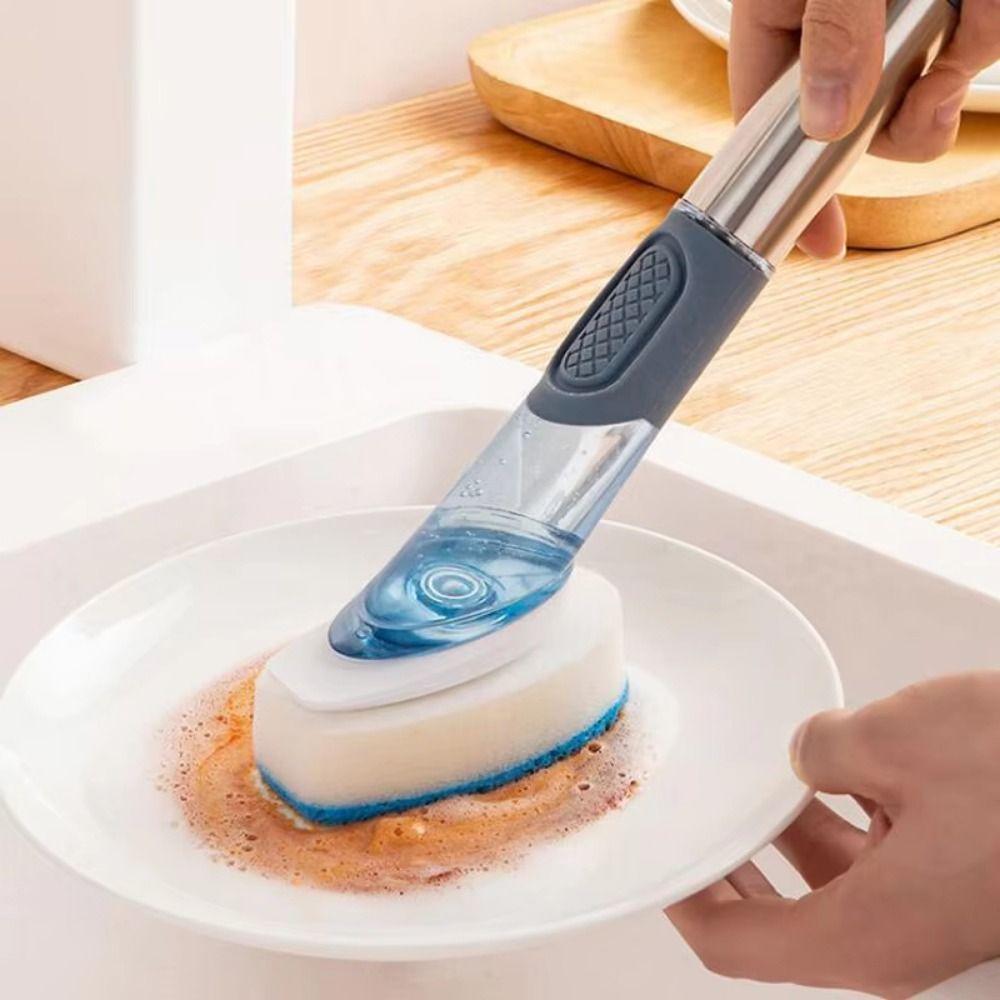 Removable Sponge Dishwashing Brush Liquid Dispenser Pot Washing Brush Household Tools