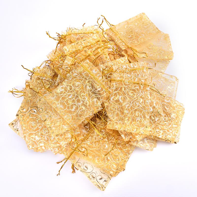 100Pcs Champagne Eyelash Organza Drawstring Pouches Jewelry Wedding Gift Bags