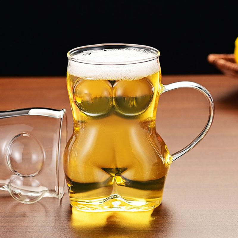 1PC New Unique Beer Cup Funny Men Women Body Shaped Transparent Wine Glass Bar Drinkware Cocktail Mug Coffee Juice Teacup