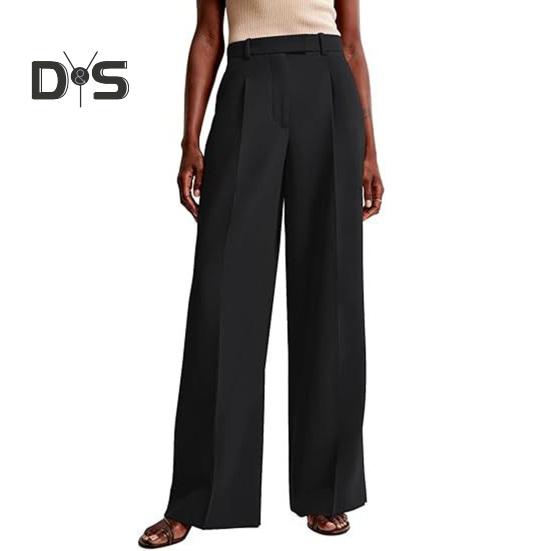 Summer Women Pants High Waist Slim Straight Legs Suit Pants with Pockets Solid Color Loose Fit Button Zipper Closure Office Pants