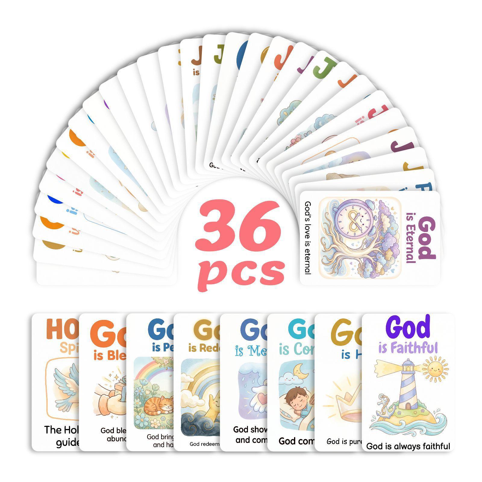 

Watercolor Cartoon Character Text Card Set 36 Non-Repeating Children S Early Education Cognitive Card Learning Education Card RXHB0033