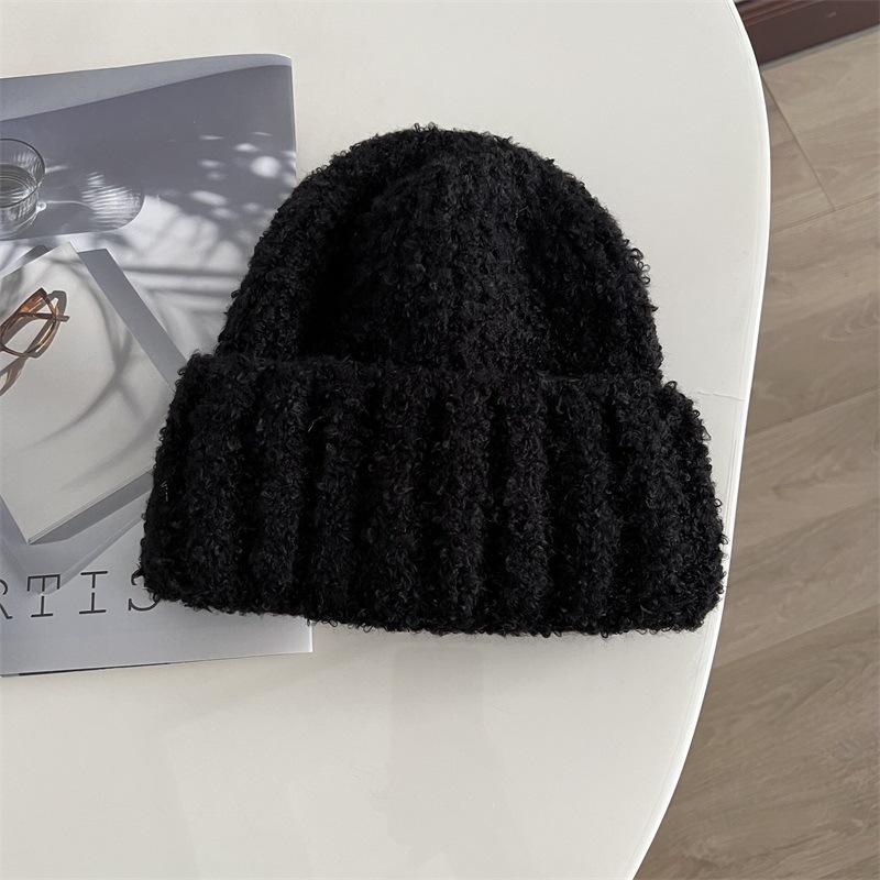 

Конфетного цвета круглый пряжный подгиб шерстяной пуловер шапка мужская и женская зимняя теплая с защитой ушей вязаная остроконечная шапка от холода M（56-58cm） чёрный