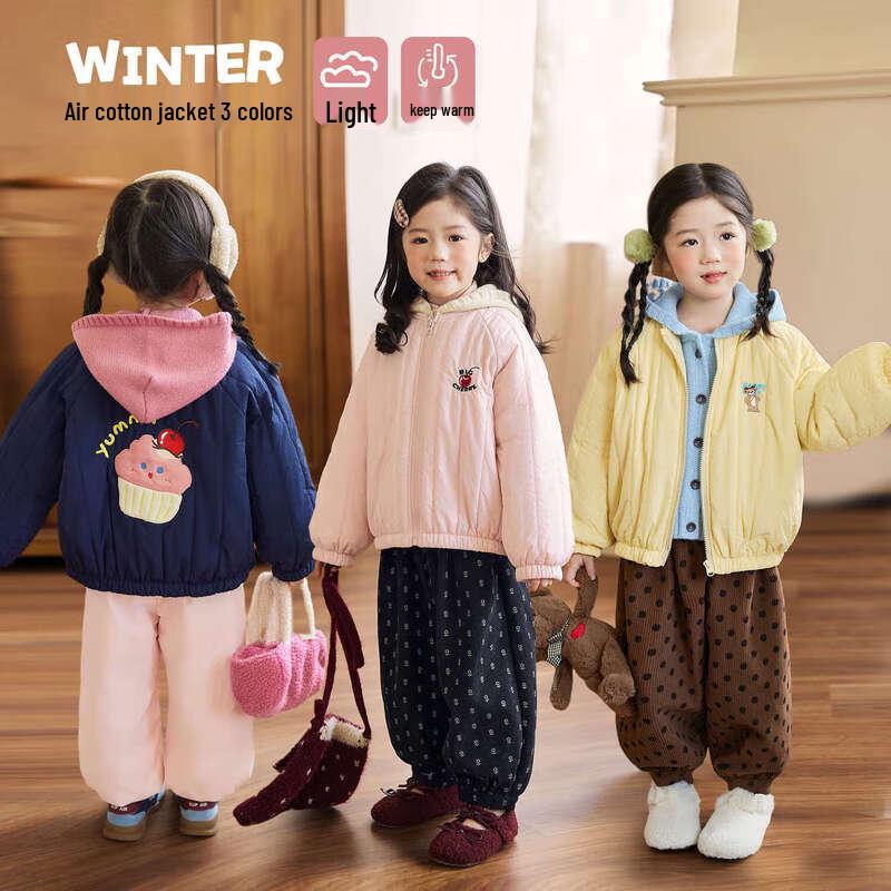 LUSON Baby Girls  Embroidered Round Neck Padded Winter Jacket 110
