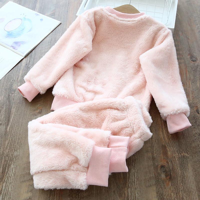 Dětské pyžamo Set Flanel Podzimní a Zimní zesílené Dívčí Domácí Dětské Coral Fleece Baby Pyžamo