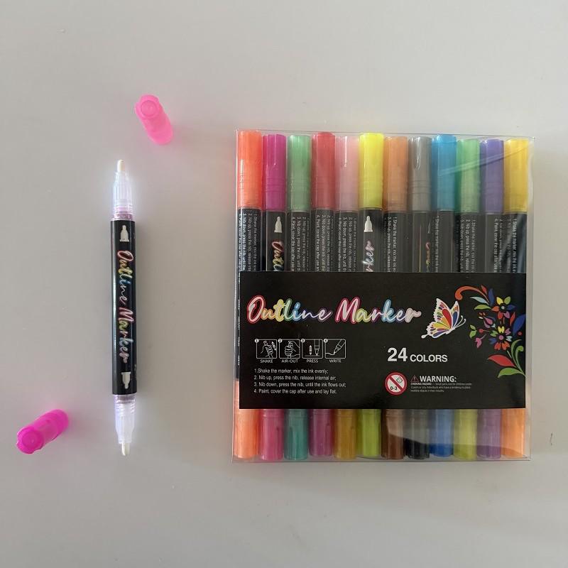 Dream Dvojlinkový Metalický Obrysový Zápisník Pero - 36 Fluorescenčních Barev
