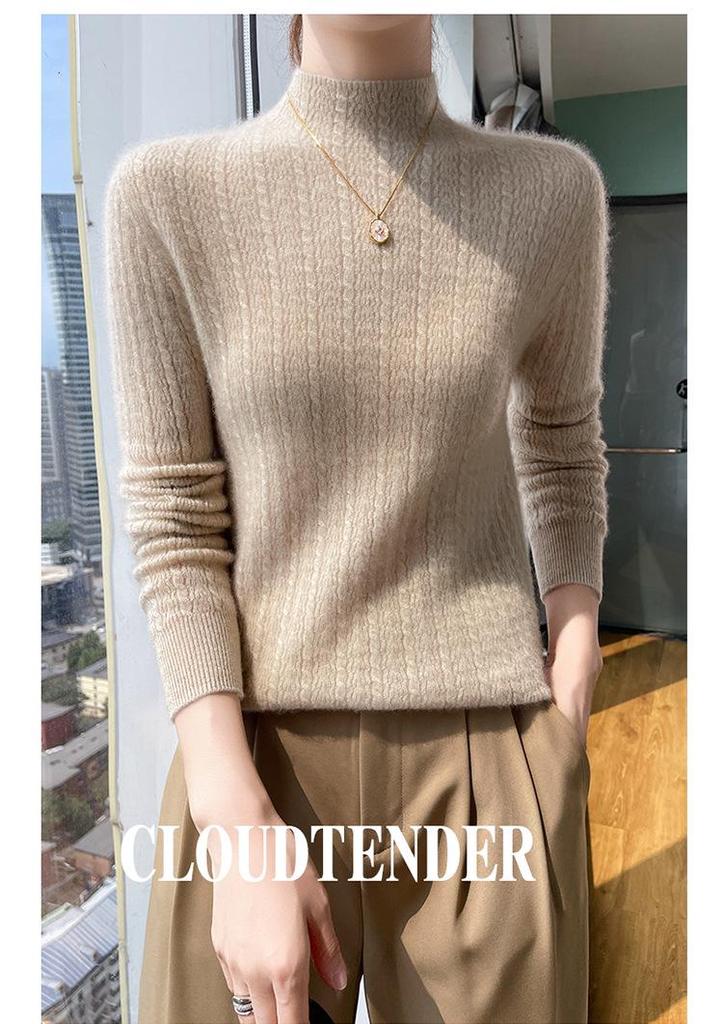 Half-High Collar Cashmere Slim Fit Knit Pullover Sweater for Fall/Winter