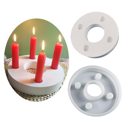 Round Candle Holder Molds 4 Hole Pillar Candle Base Molds for DIY Candle Holder Gypsum Ornaments Christmas Gift
