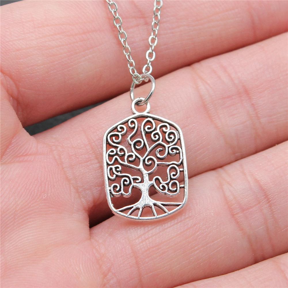 Tree of Life Plant Growth Pendant Antique Silver Metal Girls Choker Necklace Trendy Boho Gift