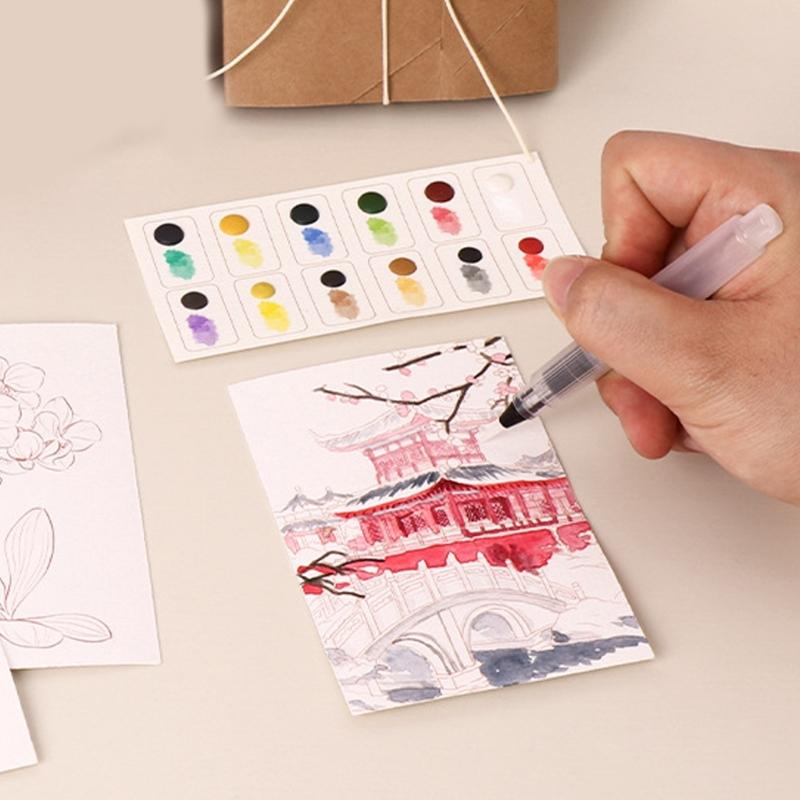 12 Color Watercolor Sketchbook with Accordion Fold Design for Storage and Artistic Creation by Students and Enthusiasts