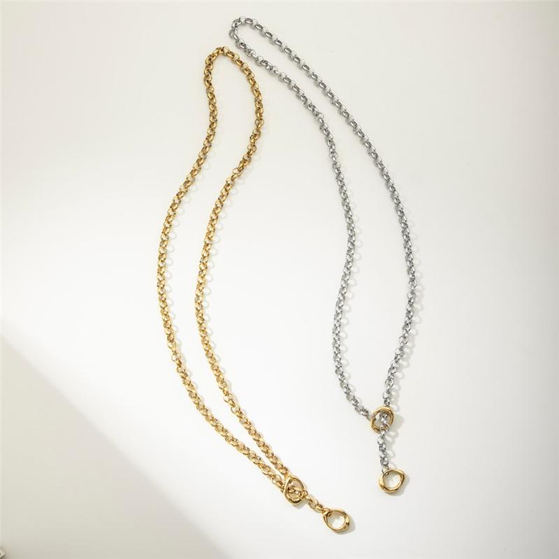 SF5079 New Arrivals Waterproof Jewelry Minimalist 18K Gold Plated Stainless Steel O Shaped Long Chain Sweater Necklace