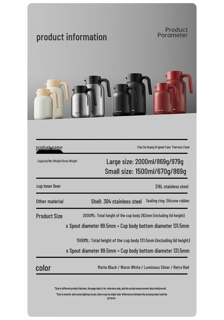 Chui Da Huang Large Capacity 316L Stainless Steel Insulated Thermos Flask - Ideal for Students and Dorms.