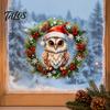 Indoor Winter Scene Decor Christmas Owl Wreath Static Window Cling, Holiday Glass Sticker, Waterproof PVC Film No‑Glue Reusable Decal for Home Shop