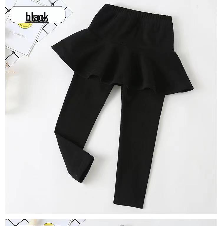Spring & Autumn Girls' Ruffle Skirt Leggings - Korean Style, Elastic Fit, Fashionable Outerwear Pants