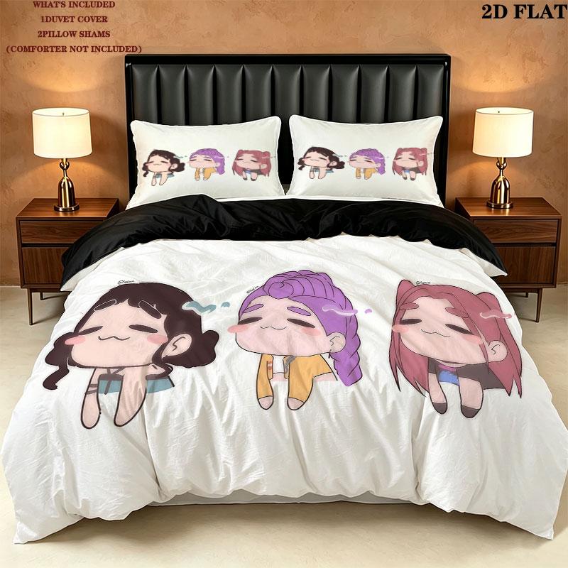 Kpop Demon Hunters Pattern Bedding Quilt Set Quilt Cover Pillowcase Home Birthday Gift(1 * duvet cover + 2 * pillowcase, without core)