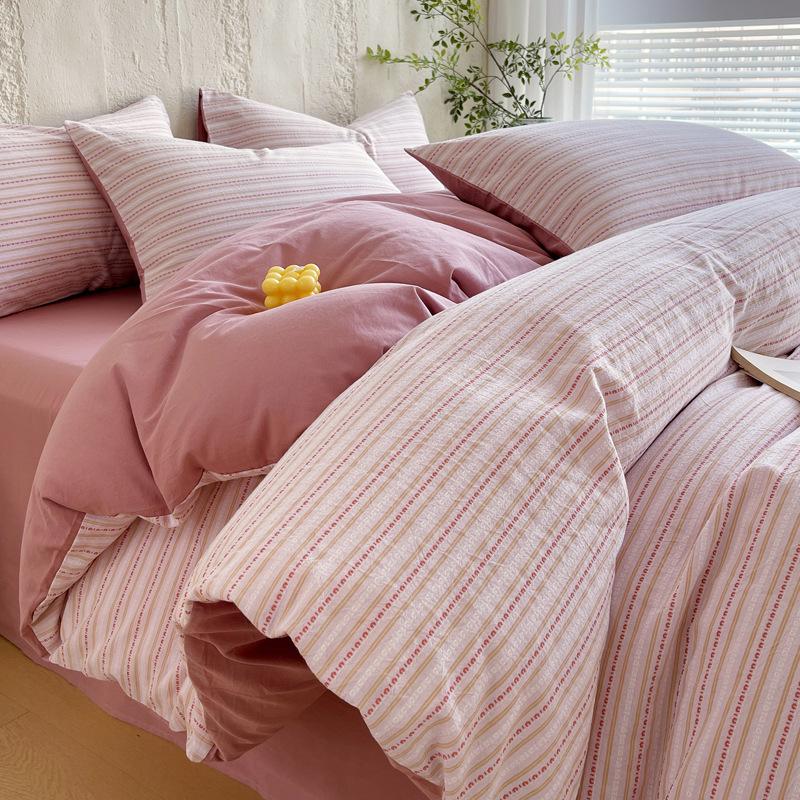 Pure Cotton Yarn-Dyed Jacquard Twill Striped Duvet Set - Includes Fitted Sheet and Pillowcases. Single Duvet Cover 150*200cm