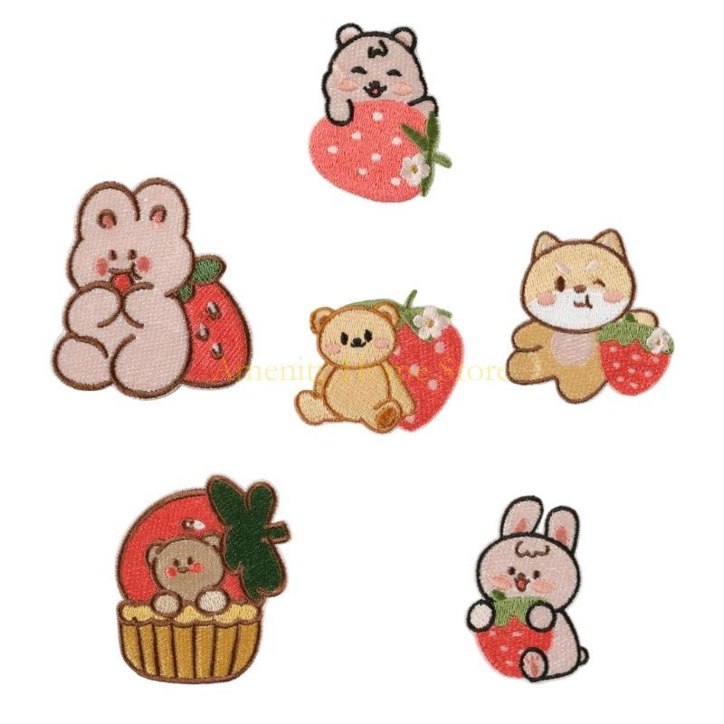

F26C 7 Pcs Rabbits Sew On/Iron On Patches Cartoon Bear Embroidered Patches Sewing Patches Applique Patches for Bag Decoration
