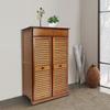 5-Tier Bamboo Shoe Cabinet W/ Drawer & Doors, Retro Entryway Storage Organizer, Solid Wood Shoe Rack for Hallway, Natural Brown