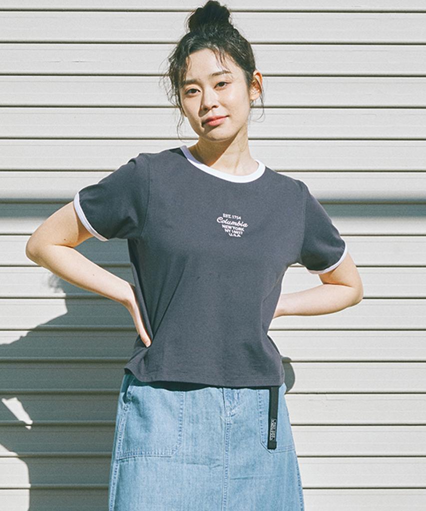 COLUMBIA UNIVERSITY Cu Big Script Women S/S Ringer T-Shirts Crown Navy