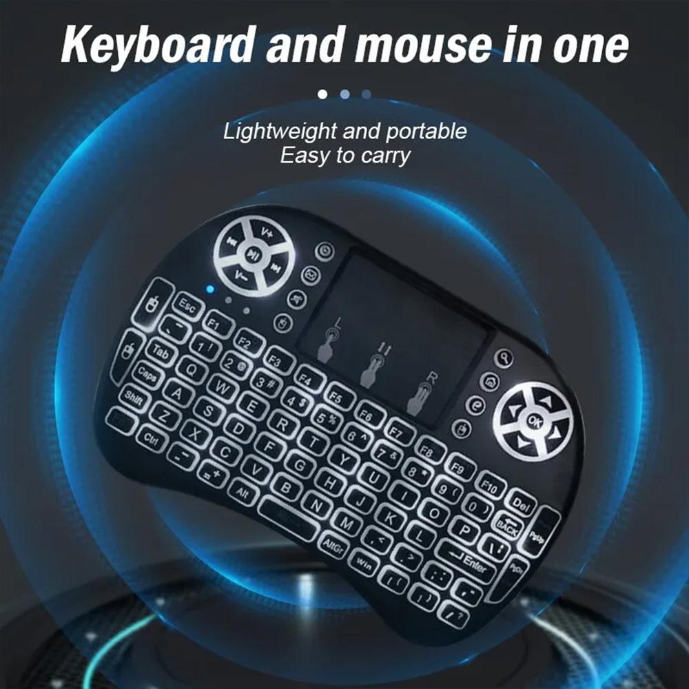 I8 Mini Kablosuz Klavye 7 Renk Arkadan Aydınlatmalı Rusça Fransızca İspanyolca Portekizce Arapça 2.4G Hava Fare Uzaktan Kumanda Android TV Kutusu PC için