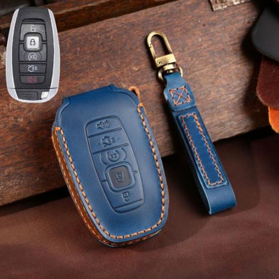 Genuine Leather Car Key Fob Case Cover For Lincoln MKC MKZ Navigator Continental