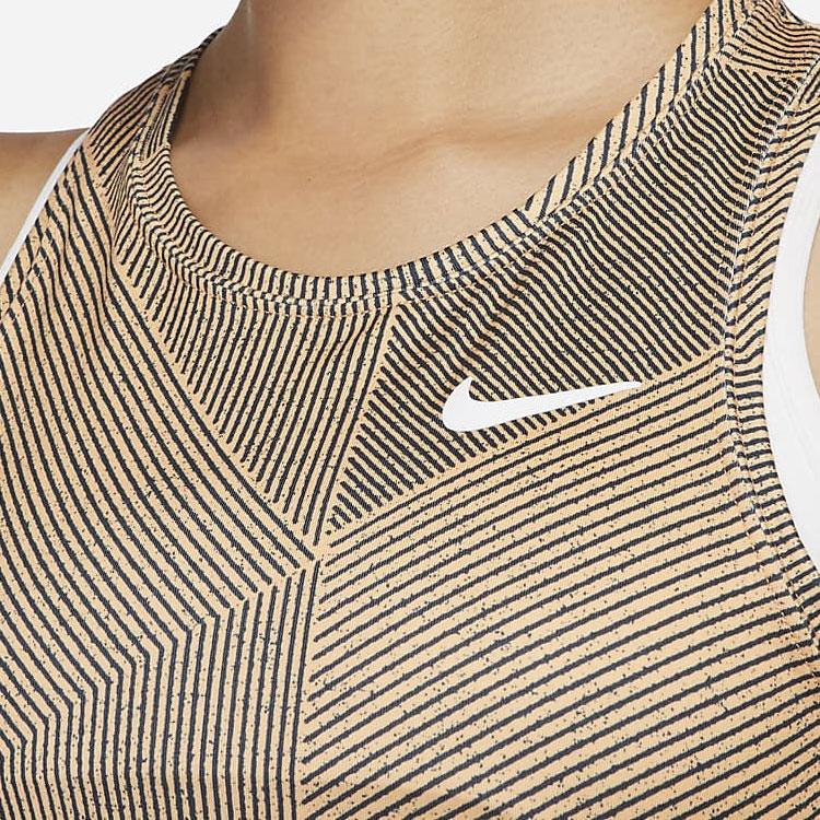Nike Dri-Fit Striped Print Quick-Dry Breathable Sleeveless A-Line Tennis Dress Women Dress Brown DD2745-811