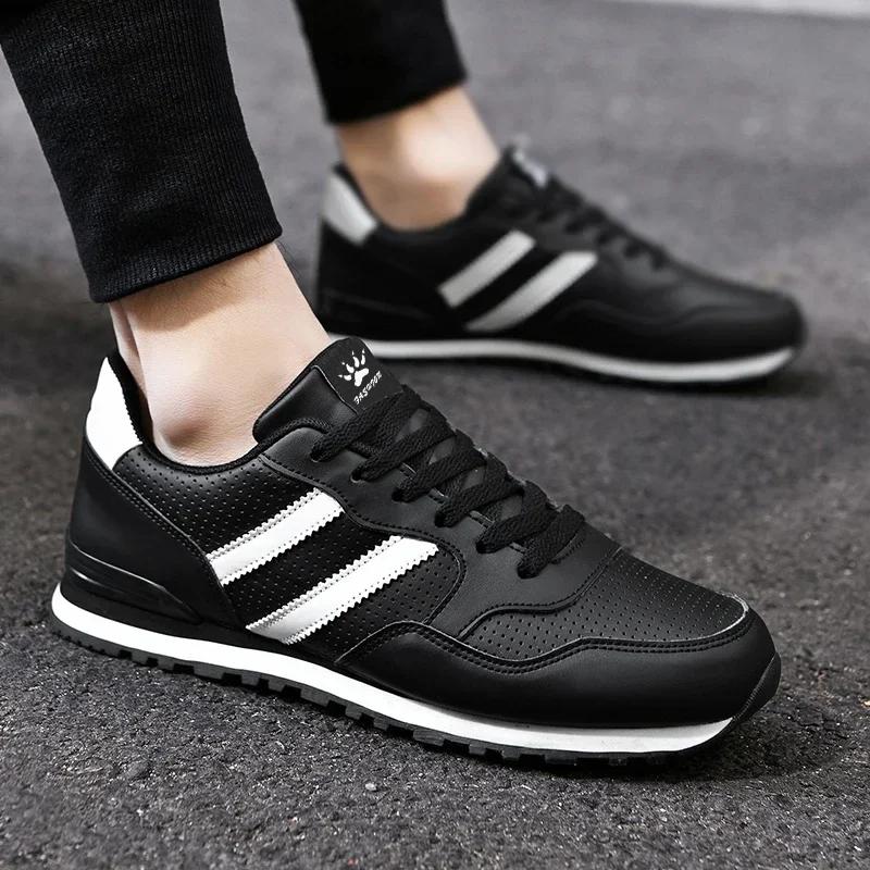 2024 Men Classical Running Shoes Lightweight Leather Outdoor Casual Sneakers Men Comfortable Sport Breathable Flat Jogging Shoes