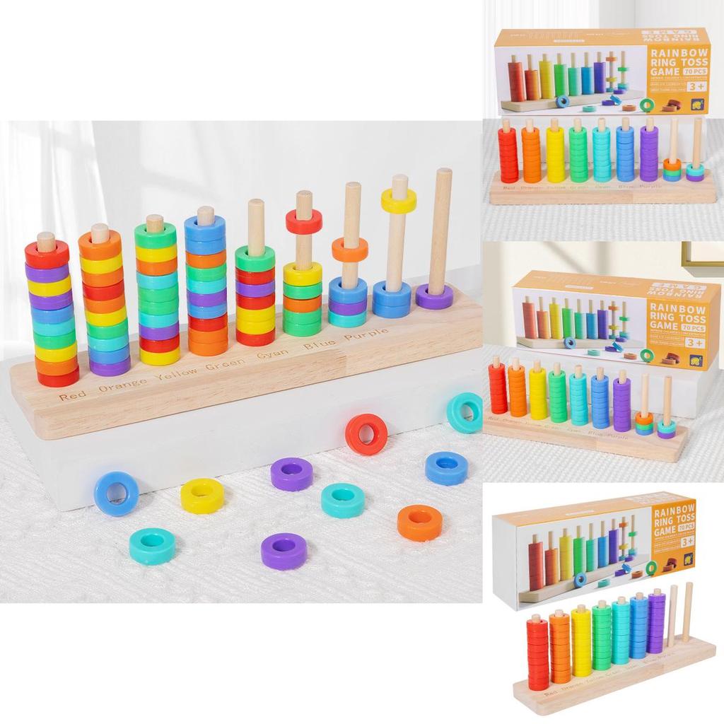 Wooden Rainbow Ferrule Game For Childrens Color Recognition And Handeye Coordination Development