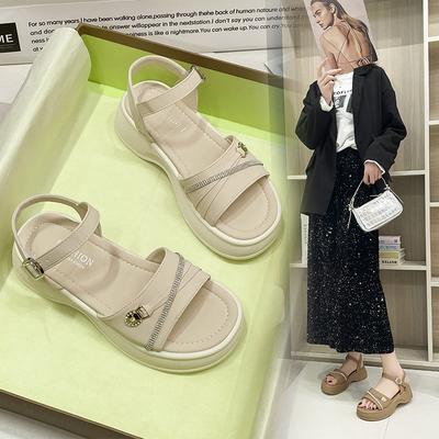 Internet Celebrities Popular Summer Slippers Wear 2025 New Thick-soled French Two Wear Non-slip Beach Casual One-word Sandals