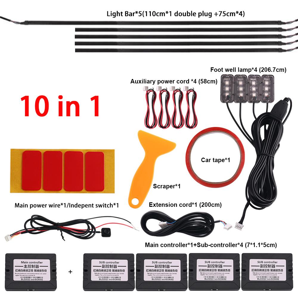 18 v 1 64barevné RGB Symphony Car Ambient Light Interiérové ​​akrylové vodítko LED páskové světlo Dekorace Atmosférická lampa pomocí ovládání aplikací