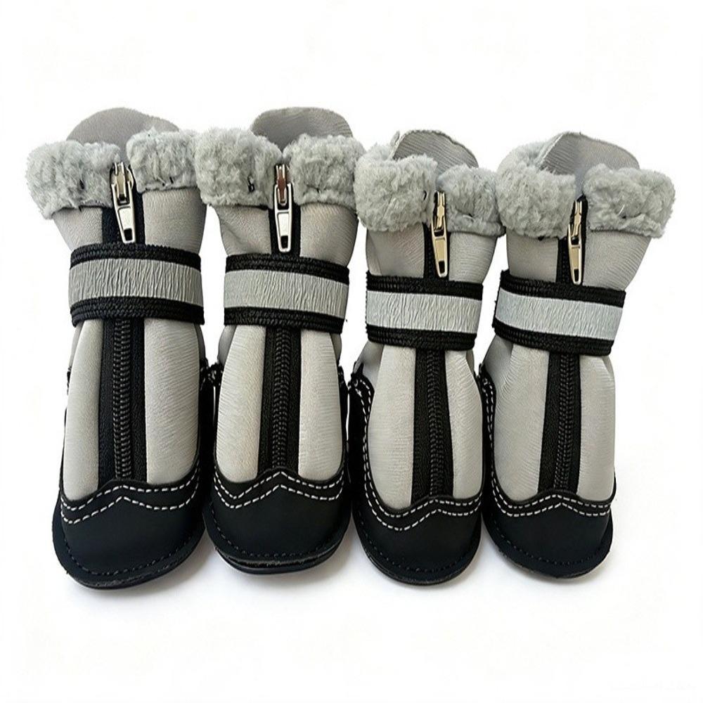 4Pcs Set Anti-Slip Dog Snow Boots Reflective Straps Winter Dog Shoes Winter Outdoor Walking