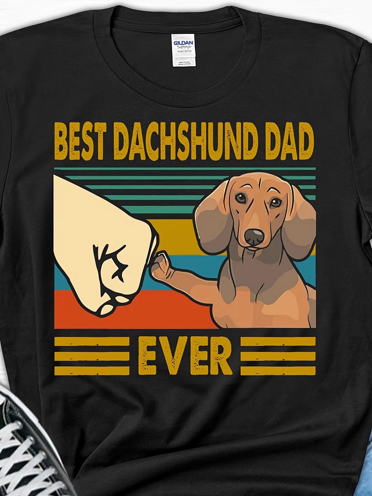 Best Dachshund Dad Ever Funny Dog Lover T-Shirt - Retro Dachshund Graphic Tee wi XXXL