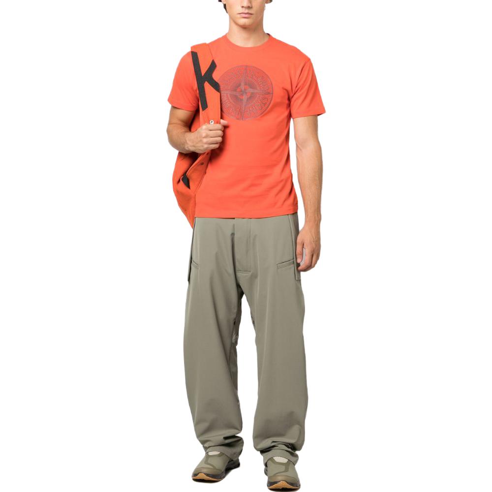 Stone Island Logo Print Crew Neck Short Sleeve T-Shirt Men tops Orange 79152NS92-V0037