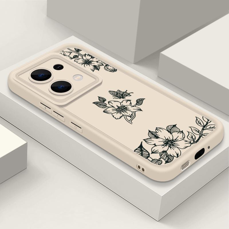 

Телефон с узором в виде цветка лилии для Xiaomi 14t 13t Poco X6 X5 F6 Pro Redmi Note 14 13 12 11 10 Pro Противоударный силиконовый мягкий защитный матовый чехол для линз Redmi Note 13 Pro 4G бежевый