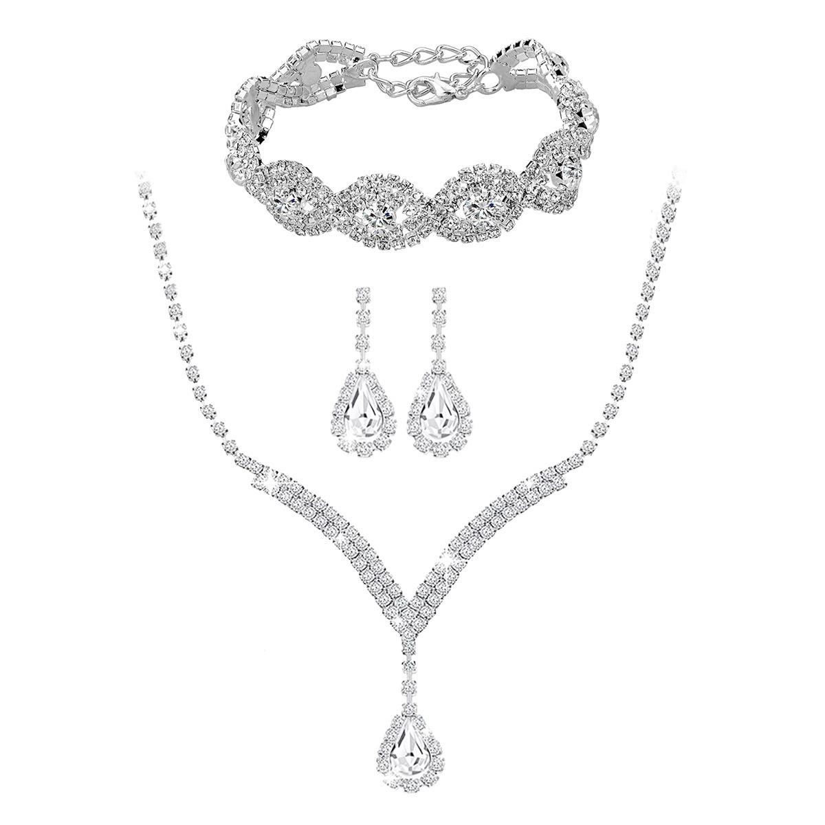

Изысканное ожерелье со стразами, серьги, браслет из трех частей, хрустальная цепочка на ключицу, аксессуары для ужина, ожерелье белый