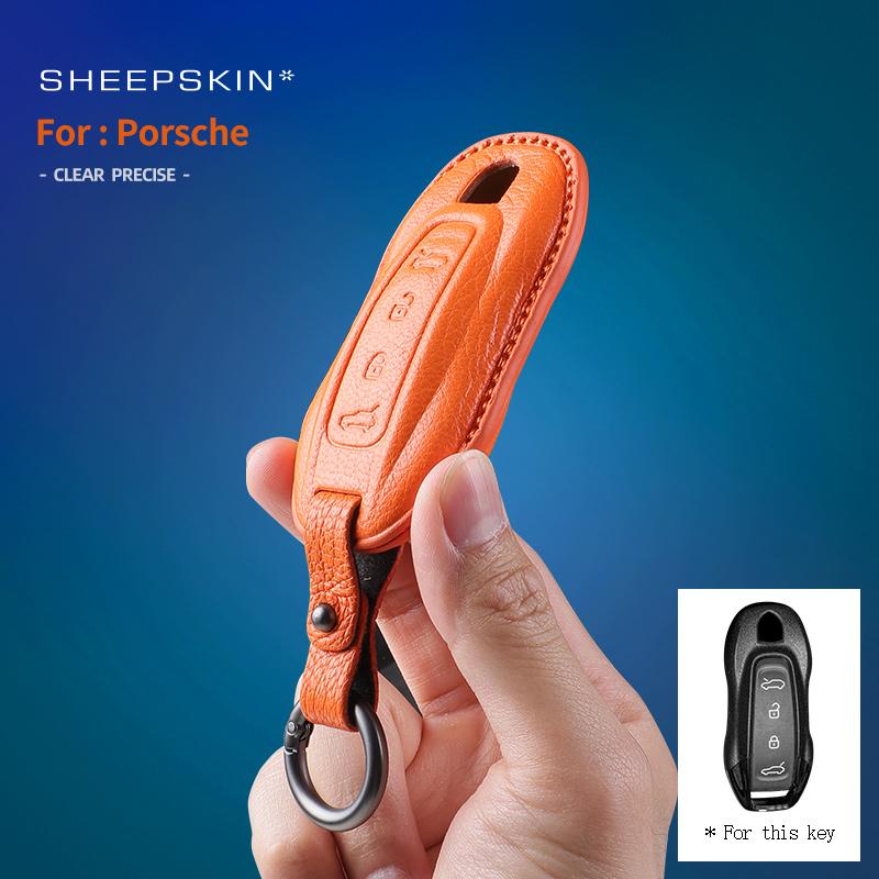 Goatskin Key Fob Cover With Keychain Fits Porsche Macan 4 Ev Electric Model Taycan Key Shell Accessories