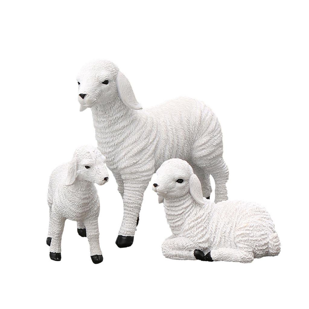 Dekorativní pryskyřičné sochy ovcí pro obývací pokoj nebo zahradní ornamentiku Bílá jehňata Miniatury Figurky Ozdoby